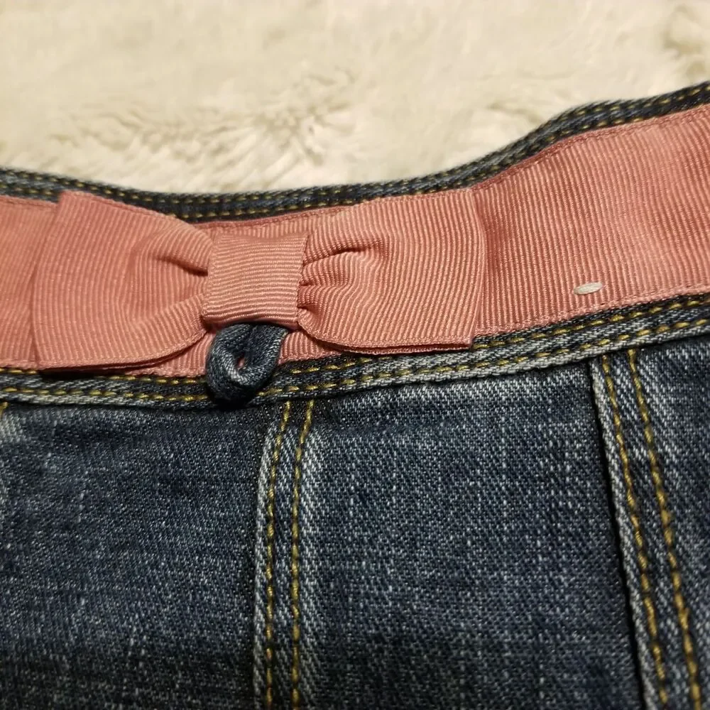 Gymboree Girls Jean Skirt Size 9 Blue Striped Denim Pink Trim Bow Girlcore